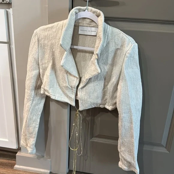 MICHAEL LO SORDO • Linen Bolero Waist Tie Collared Jacket - Picture 9 of 16